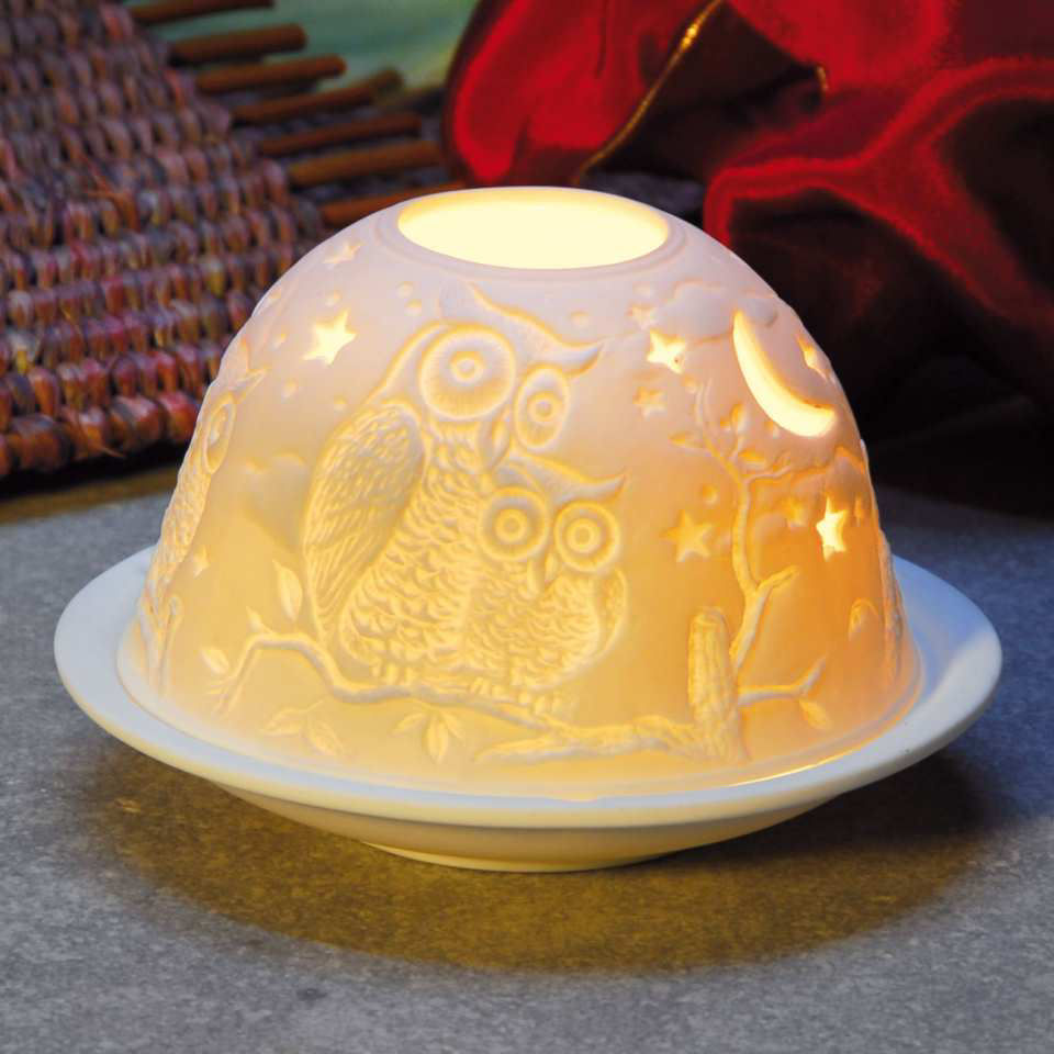 Dome Light Porzellan-Windlicht „Eulenfamilie”