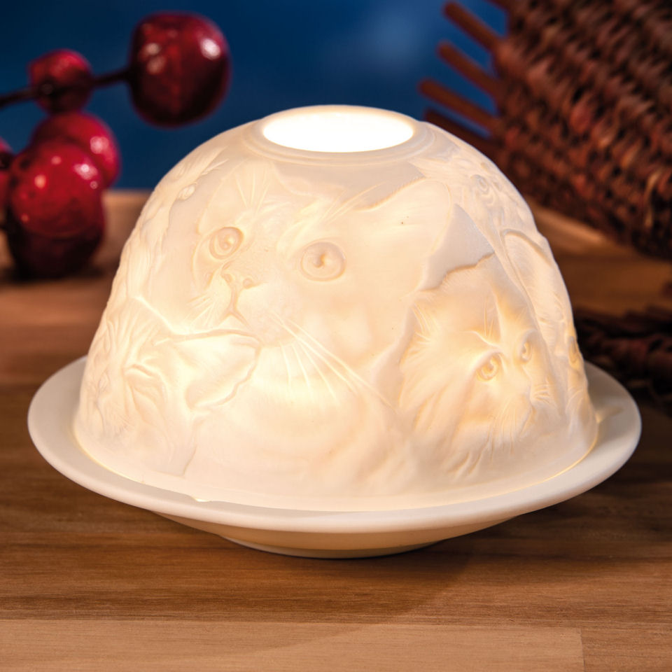 Dome Light Porzellan-Windlicht mit Motiv „Katzenfamilie”