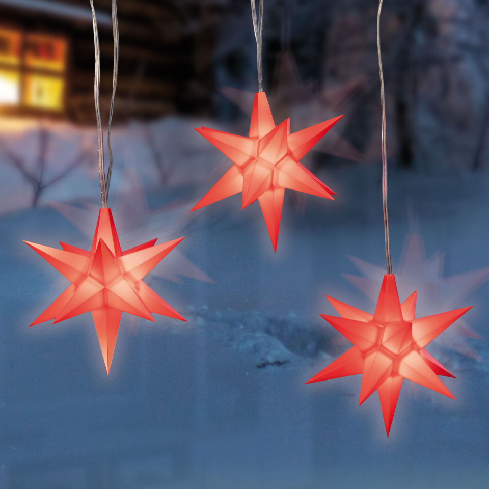 Advents-Sterne Weihnachtsdeko, Fensterhänger 3er-Set, rot