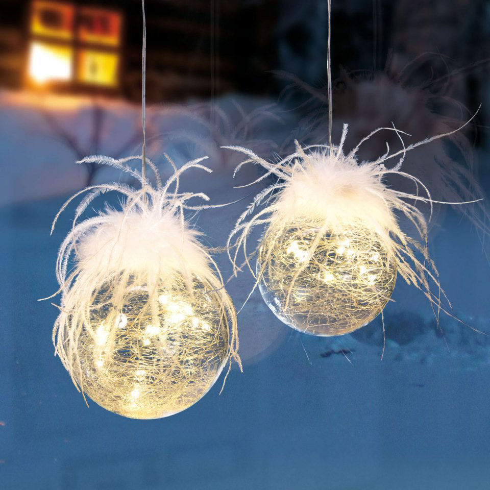 Craquelé-Glaskugeln, 2er-Set Fensterhänger mit Lichterkette