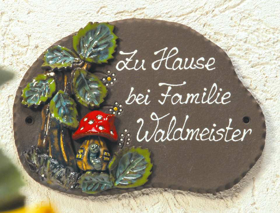 Keramik Türschild „Pilzhaus-Wurm”, wetterfestes Namensschild