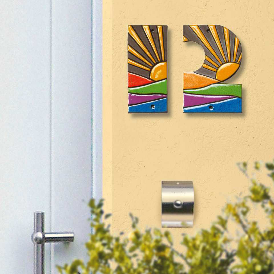 Haustürschild „Sonnenaufgang”, Keramik Haus-Nummern