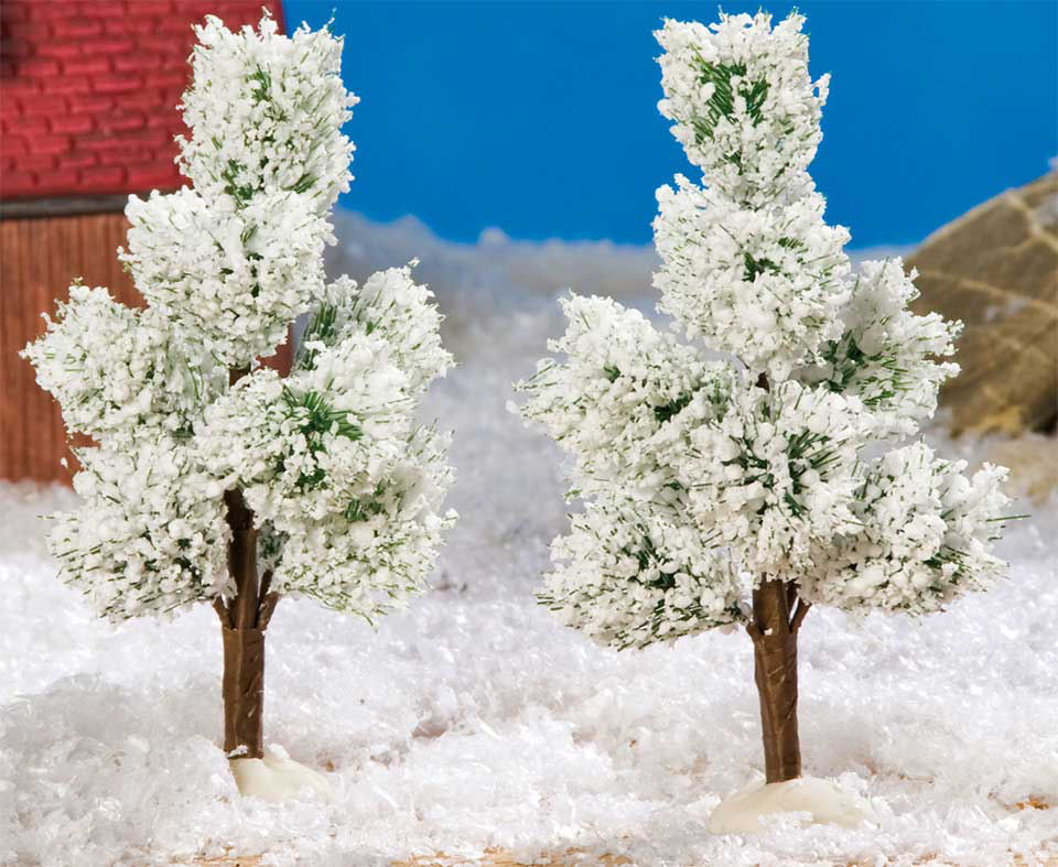 Lichthäuser Miniatur Pinienbäume, schneebedeckt, 2er-Set