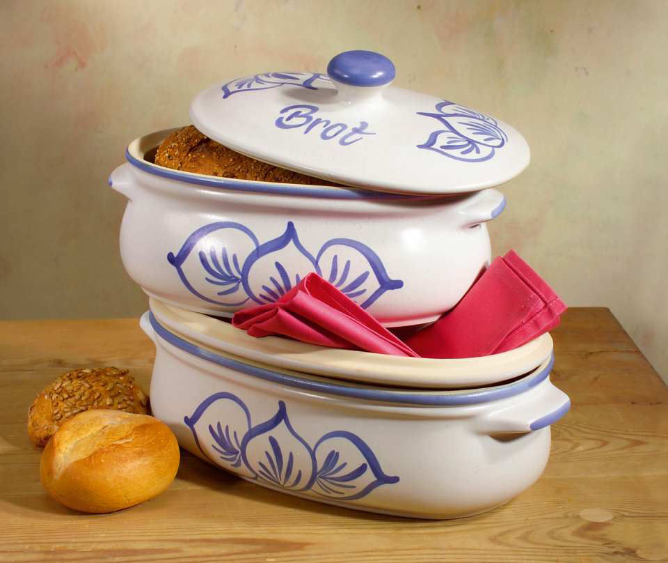 Brottopf aus Steinzeugton, Brotbehälter mit ovaler Form