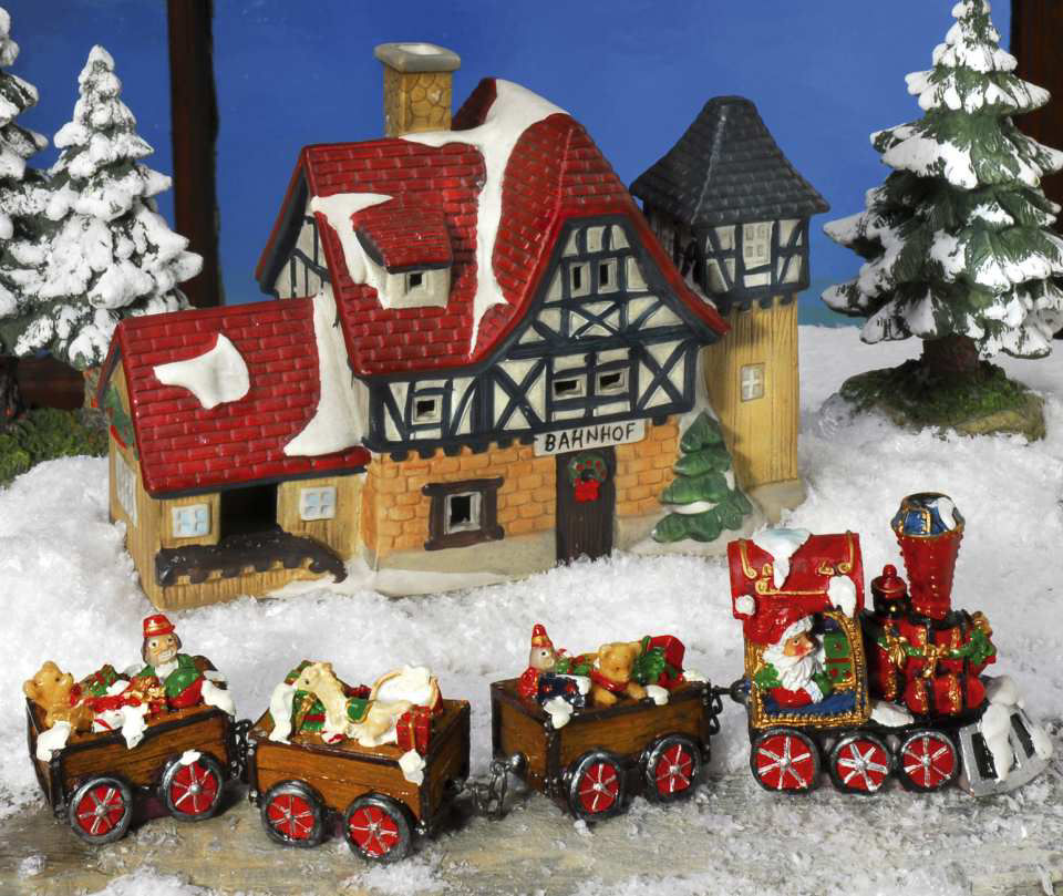 Lichthäuser Weihnachtsdeko Set „Bahnhof mit Zug”