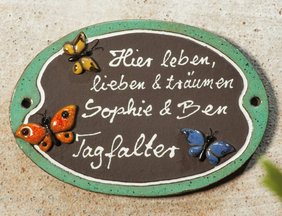 Haustürschild „Schmetterling”, Keramik Namensschild