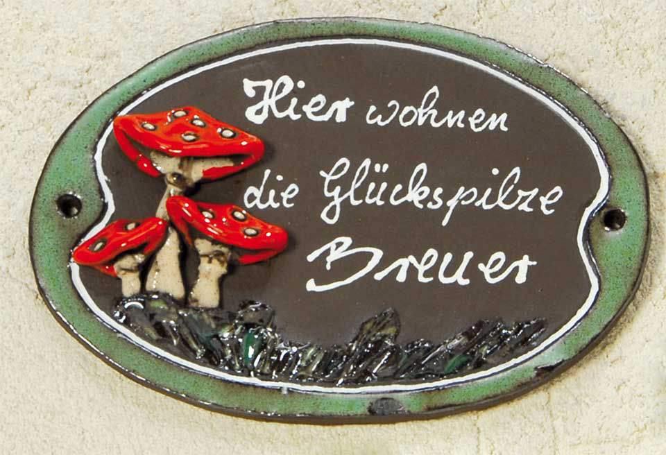 Keramik Türschild „Pilze”, wetterfestes Namensschild