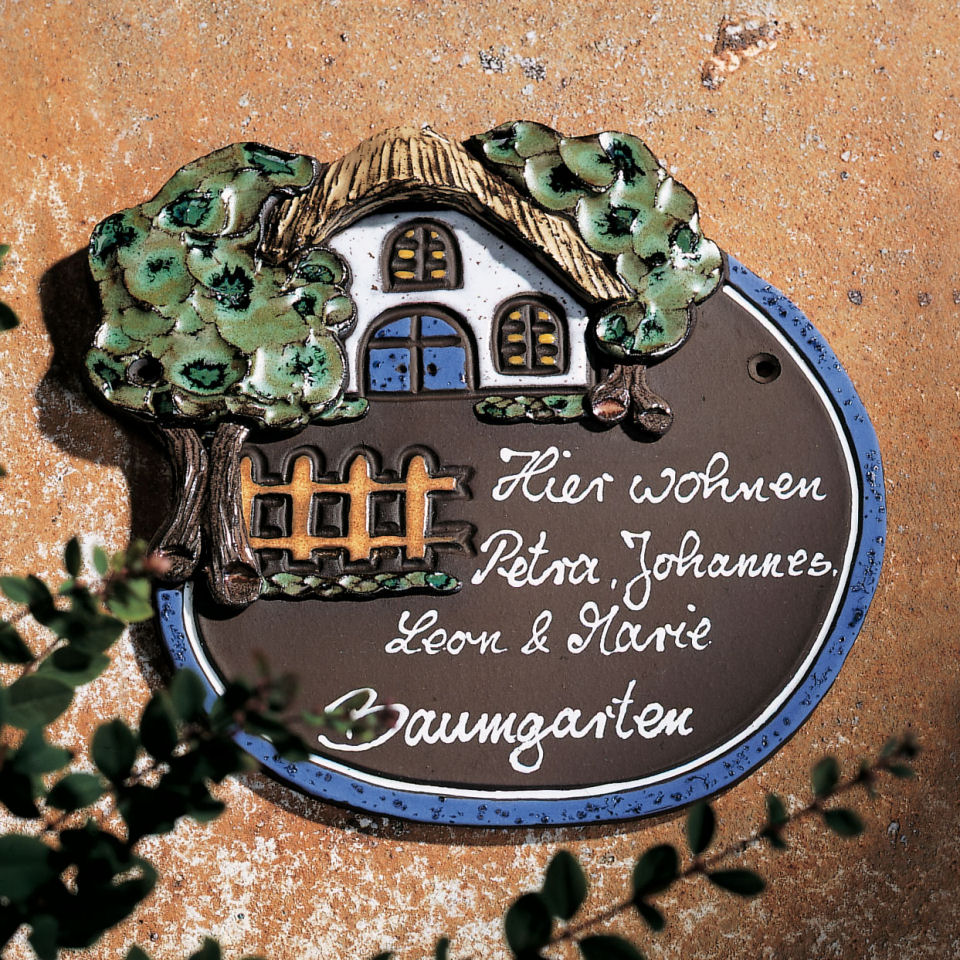 Haustürschild „Haus mit Zaun”, Keramik Namensschild