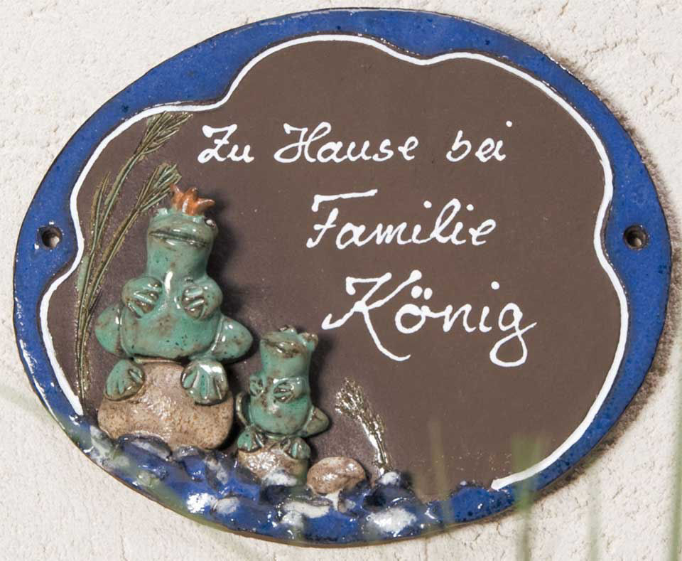 Keramik Türschild „Froschkönig”, wetterfestes Namensschild