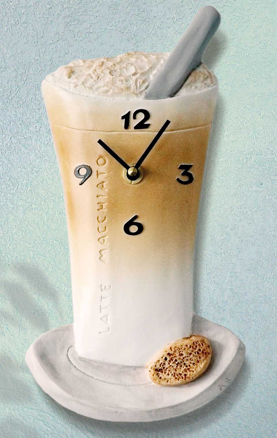 Küchenuhr „Latte Macchiato”, Deko Wanduhr aus Keramik