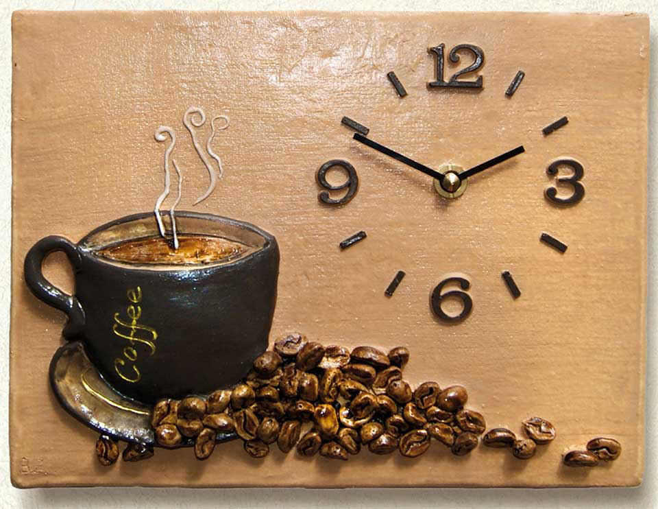 Küchenuhr „Kaffeetasse”, Deko Wanduhr aus Keramik