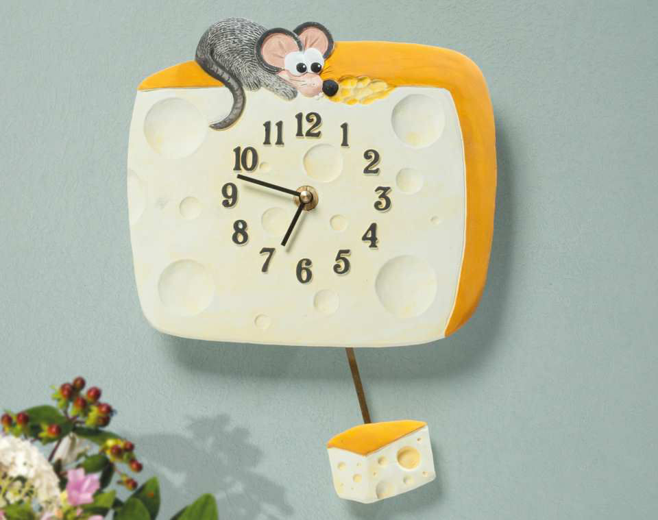 Wanduhr „Käse mit Maus”, handbemalte Küchendeko