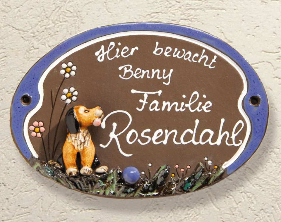 Haustürschild „Hund”, Keramik Namensschild