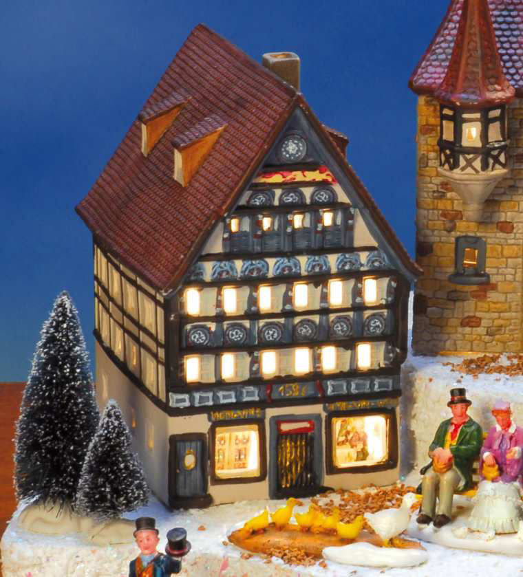 Keramik Lichthaus Weihnachtsdeko „Weinhandlung”