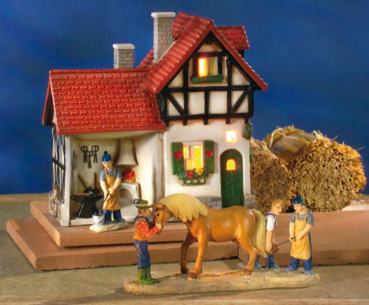 Lichthäuser Miniaturfiguren Set „Ein Pferd wird beschlagen”
