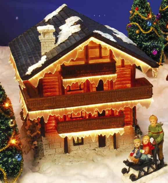 Keramik Lichthaus Weihnachtsdeko „Allgäu Holzhaus”