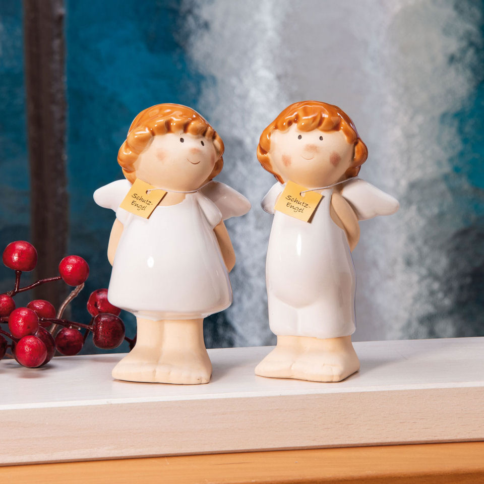 Weihnachtsfiguren 2er-Set „Schutzengel” aus Keramik