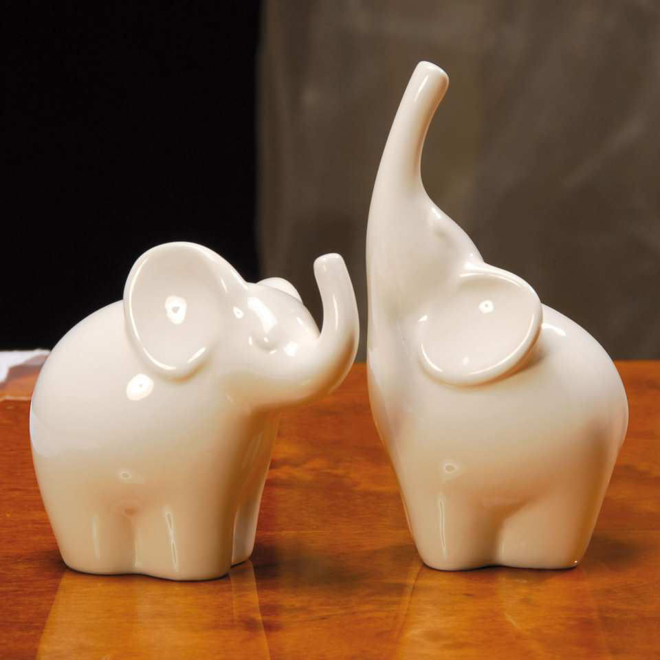 Tierskulptur „Zwei Êlefanten”, weiße Porzellanfiguren