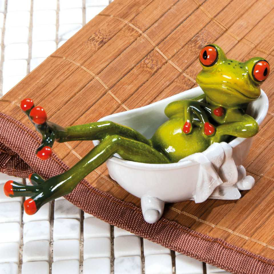 Deko Frosch in Badewanne, Badezimmer Dekofigur