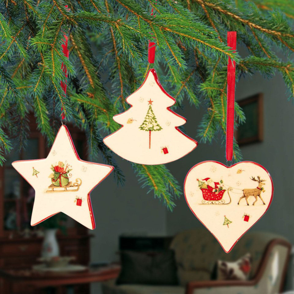 Weihnachtsbaumschmuck aus Keramik, Motiv „Weihnachten”