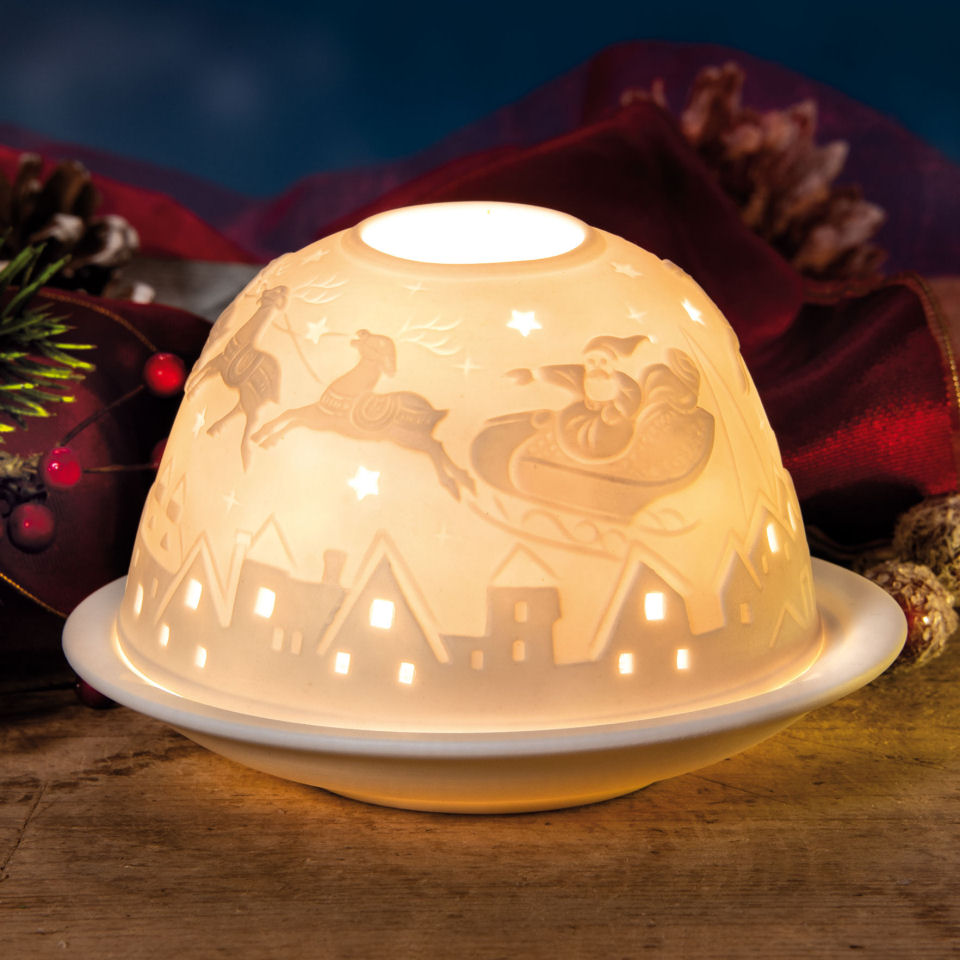 Dome Light Porzellan-Windlicht „Nikolaus mit Rentieren”