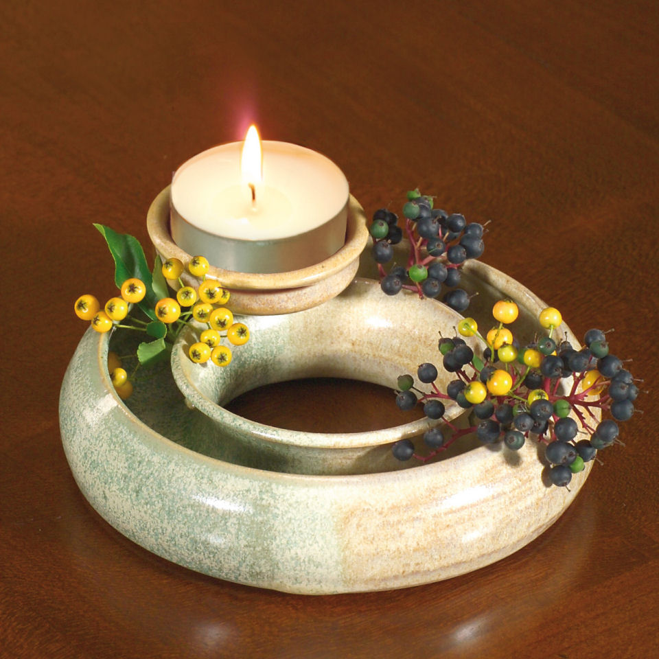 Blumenring-Set halb mit Kerzenhaltern gr/üne Effektglasur sch/öne Dekoraton ideales Geschenk
