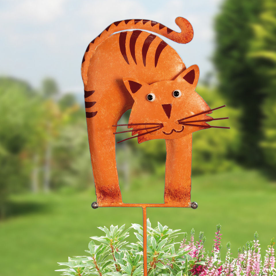 Gartenstecker „Katze”, orange, wetterfeste Gartendekoration