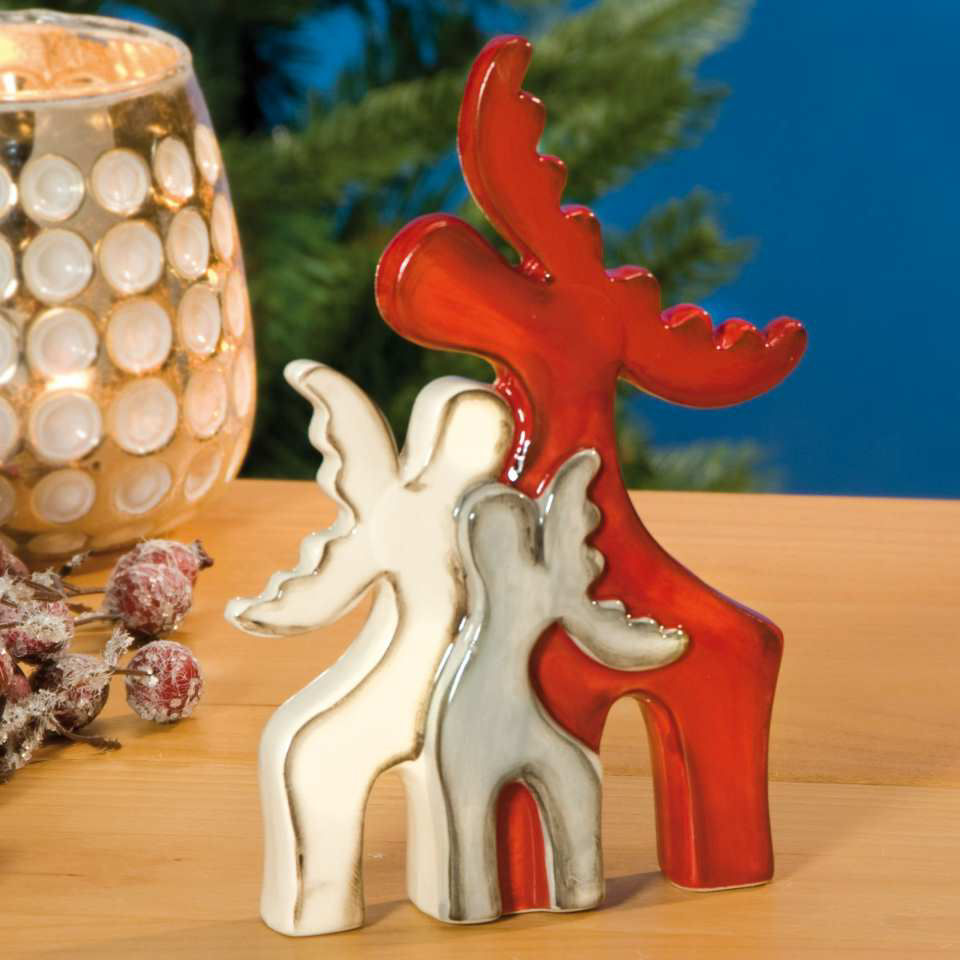 Weihnachtsfiguren „Elchfamilie”, Weihnachtsdeko aus Keramik