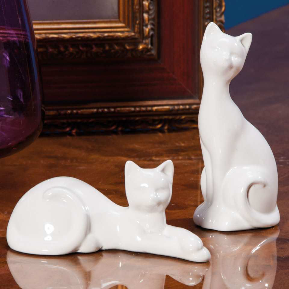 Tierskulptur „Zwei Katzen”, weiße Porzellanfiguren