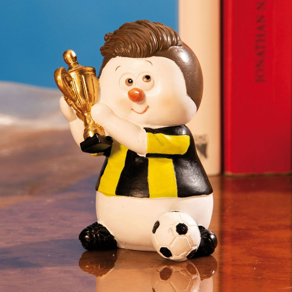 Weihnachtsfigur „Schneemann mit Pokal”, schwarz-gelb