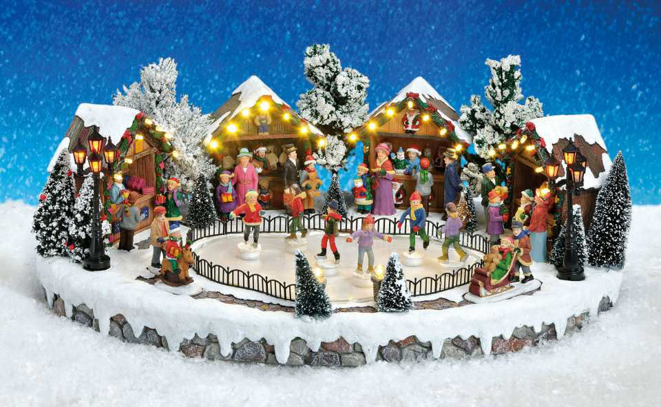 Lichthäuser Weihnachtsdeko Miniatur-Szene „Eislaufbahn”
