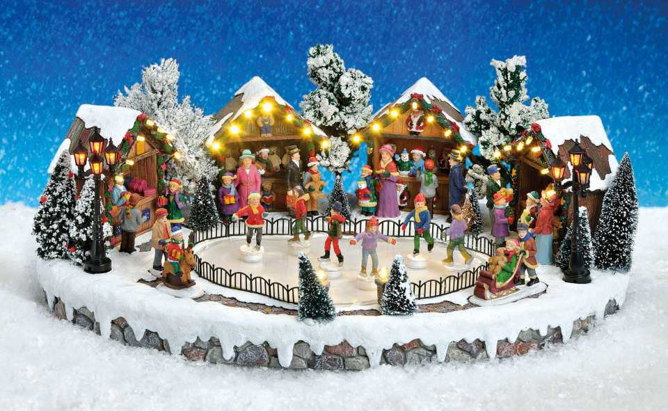 Lichthäuser Weihnachtsdeko Miniatur-Szene „Eislaufbahn”