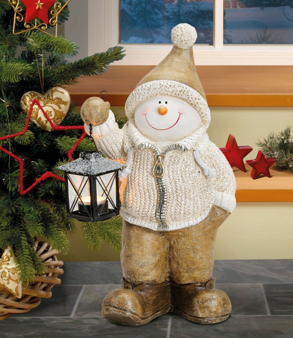 Winterdekoration Weihnachtsfigur „Schneemann mit Laterne”