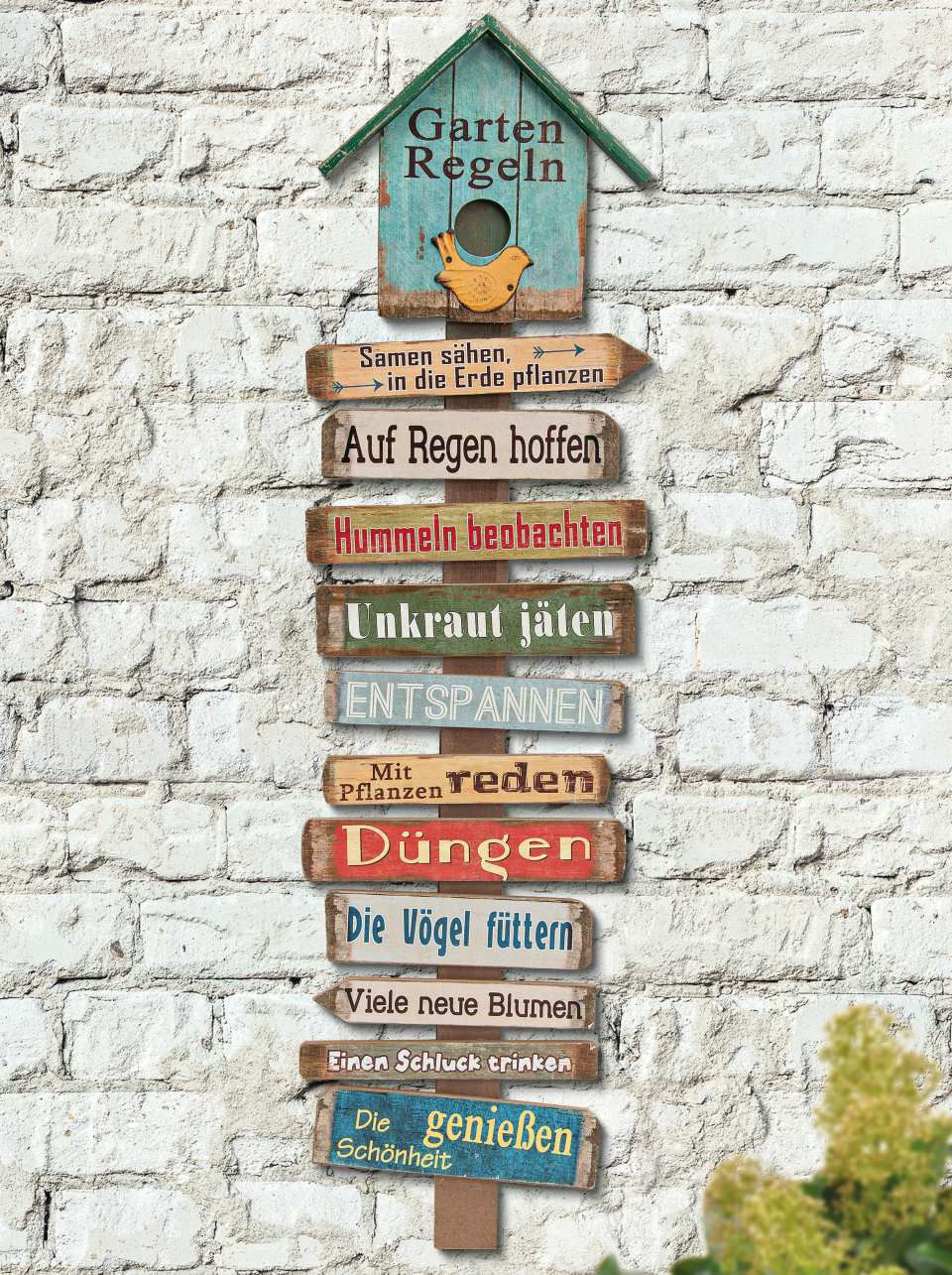 Vintage Holzschild „Gartenregeln”, Shabby Dekoschild