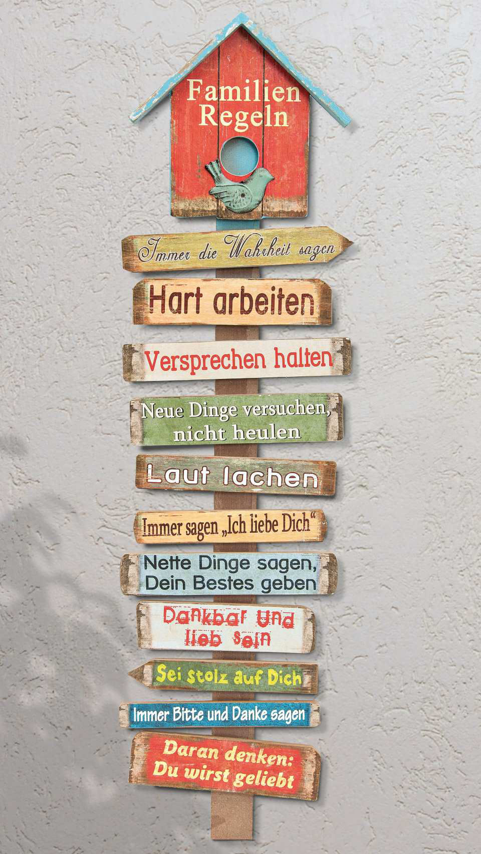 Vintage Holzschild „Familien-Regeln”, Shabby Dekoschild