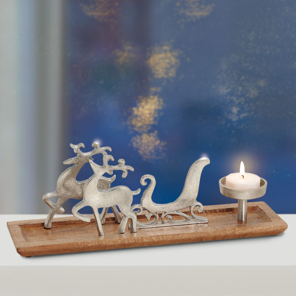 Kerzenhalter „Hirsche Schlitten”, aus Holz Weihnachtsdeko mit