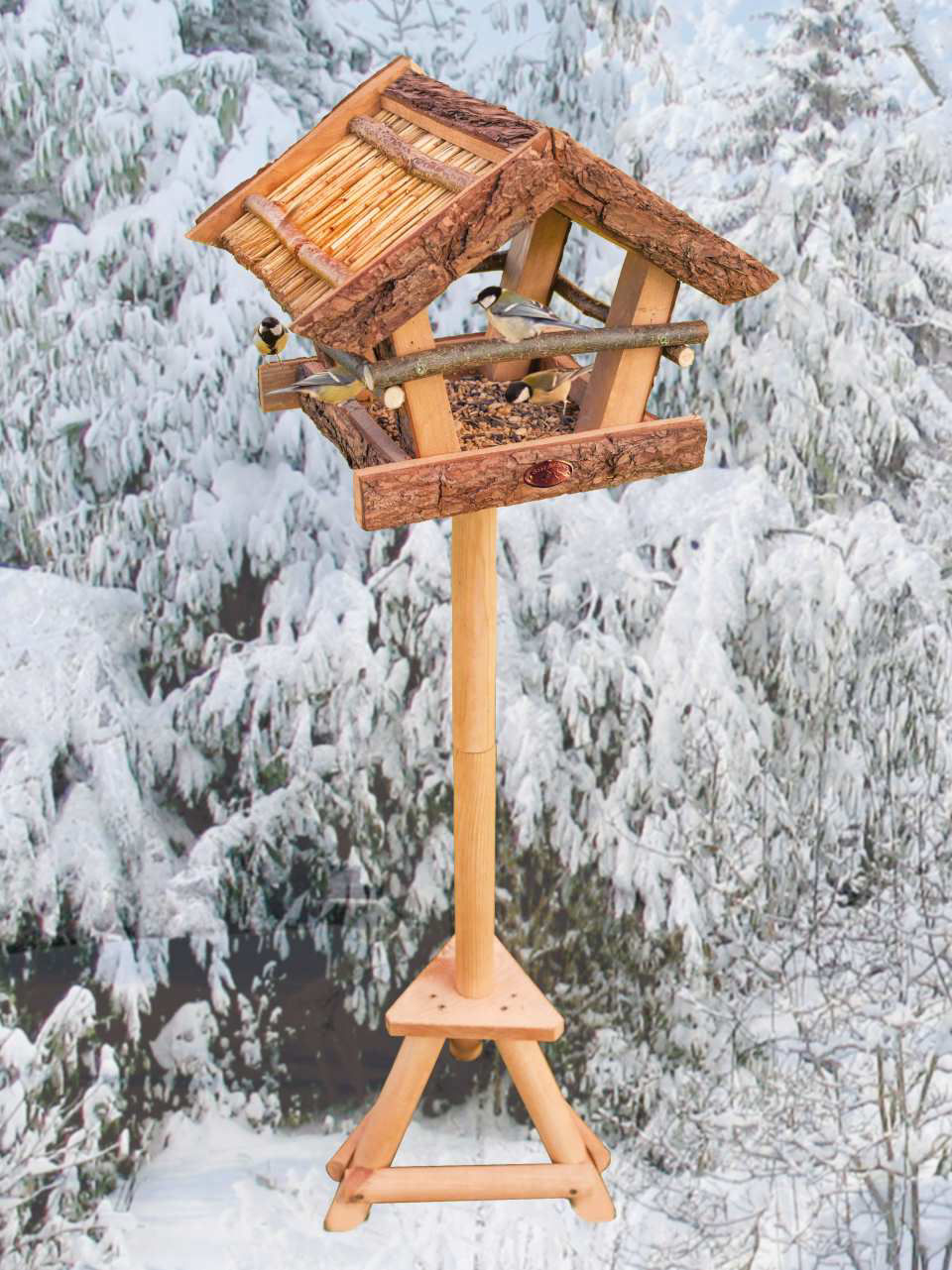 Vogel-Futterhaus „Klassik” aus Naturholz mit Dach