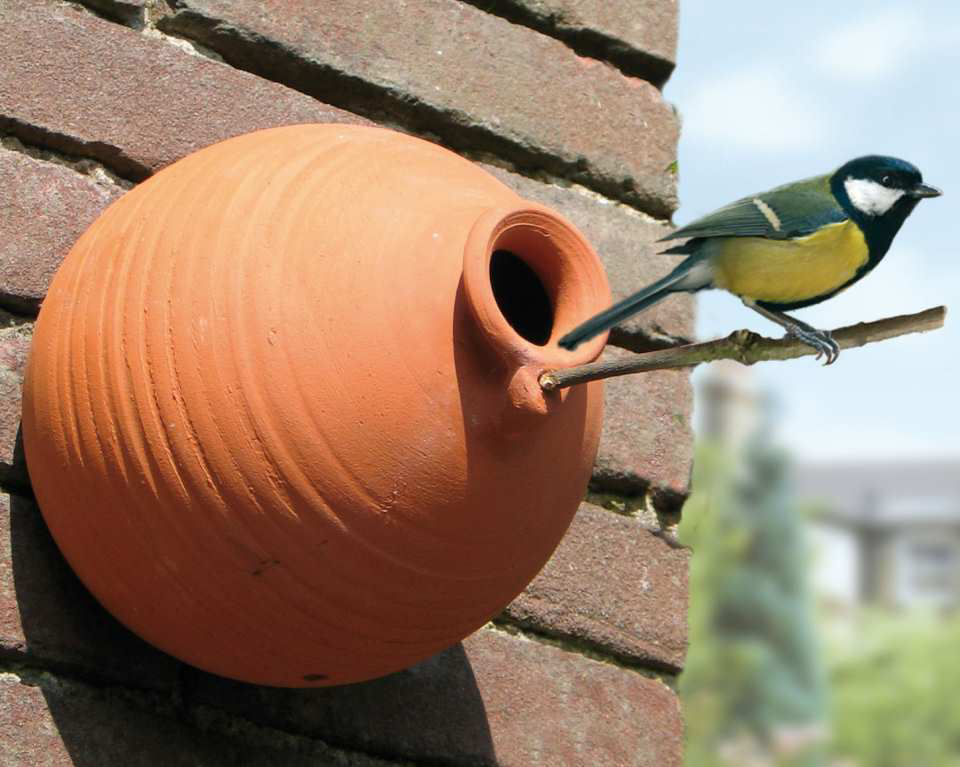 Terrakotta Vogelhaus, für Meisen, Rotschwänze & Spatzen