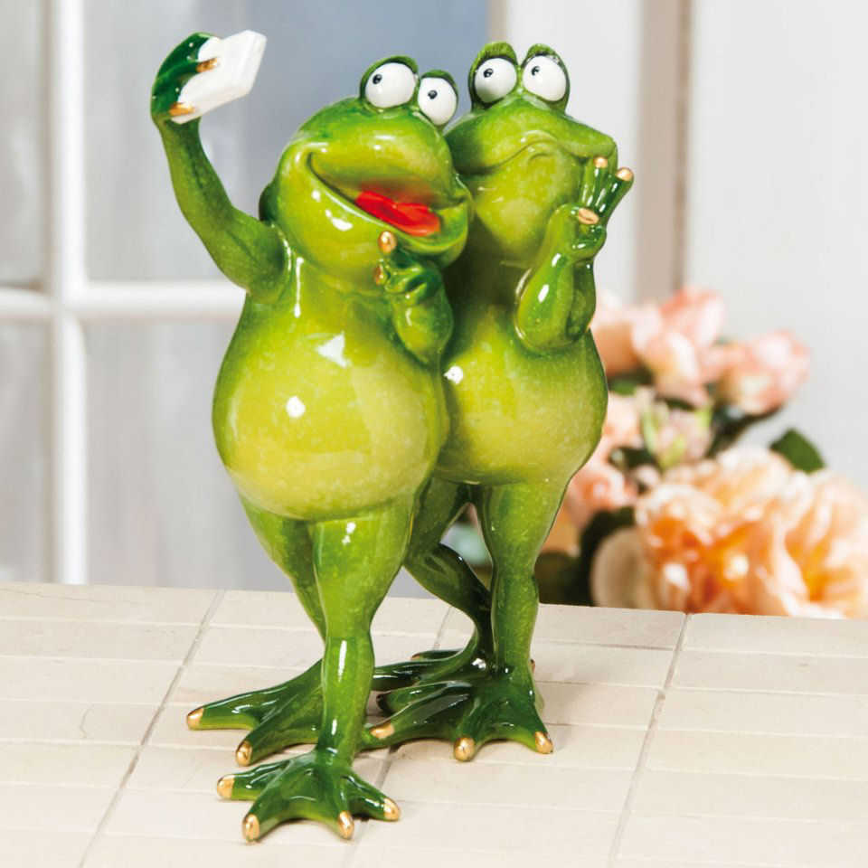 Deko-Frösche „Selfie”, Froschfiguren aus Kunststein