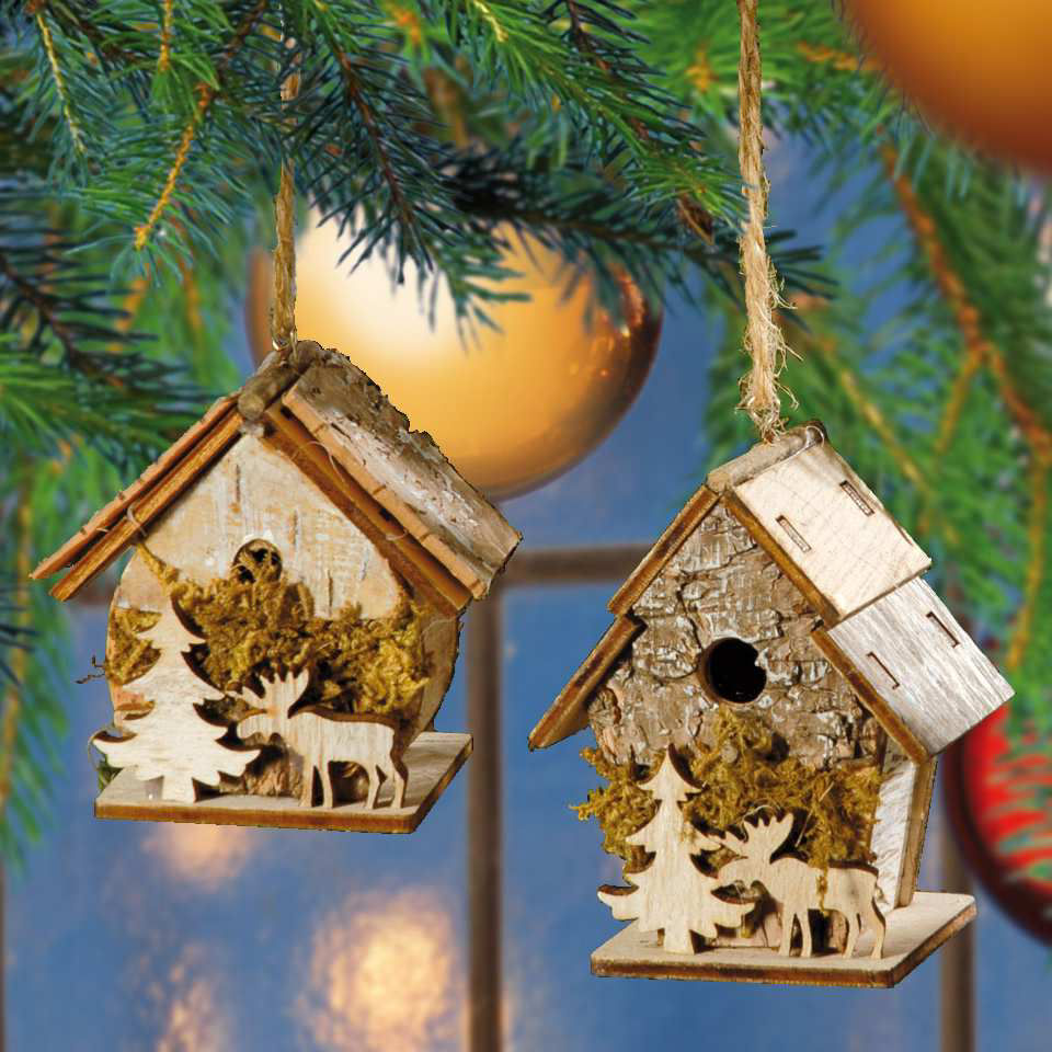 Winter deko weihnachtsbaumschmuck vogelhaus 2er set
