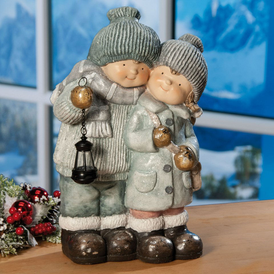 Weihnachtsfigur „Kinderpaar”, wetterfeste Winterdekoration