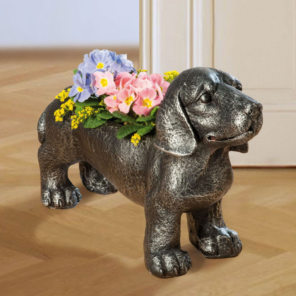 Pflanzkübel „Dackel”, Deko-Hund Gartenfigur zum Bepflanzen