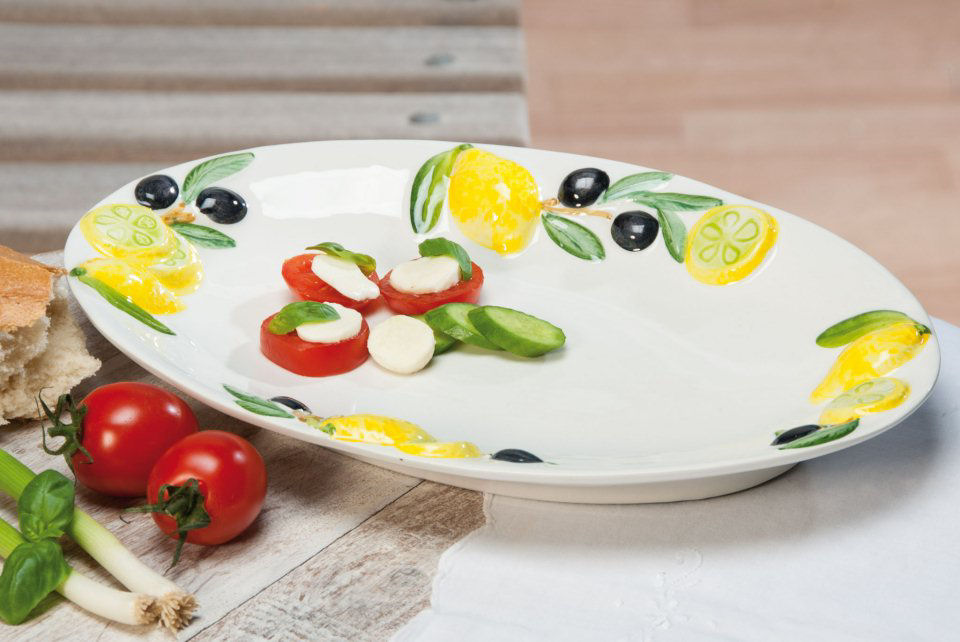 Servierplatte „Toscana”, mit Reliefdekor „Zitrone & Olive”