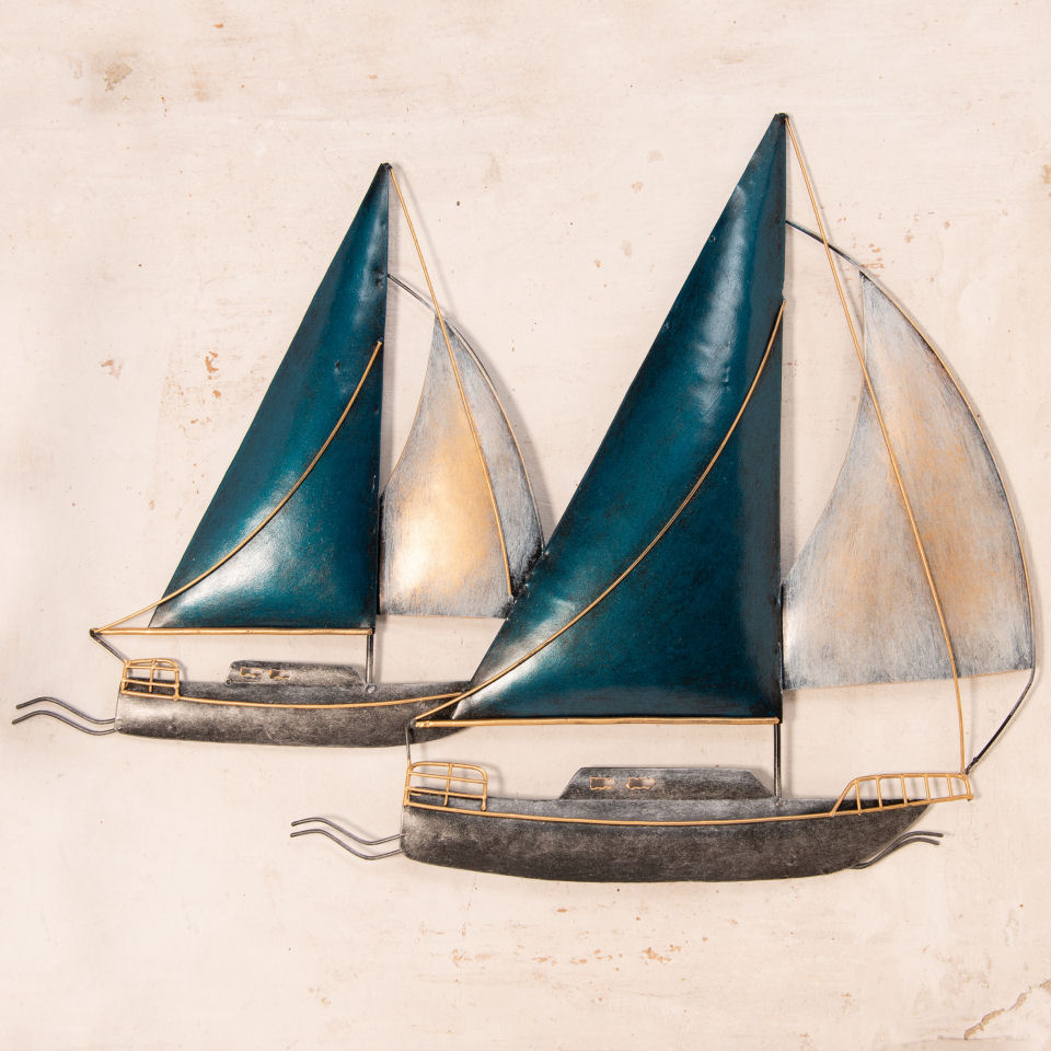 Wandrelief „Segelschiffe”, maritime Wanddeko aus Metall