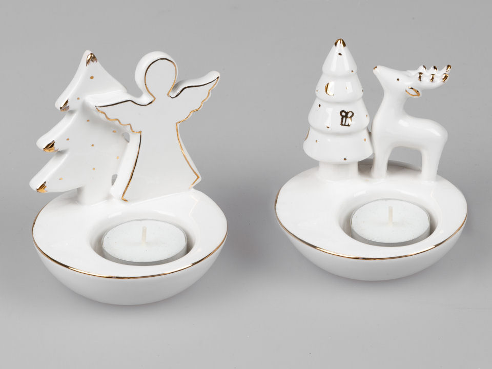 Weihnachtliche Teelichthalter mit Engel- und Hirsch-Motiv