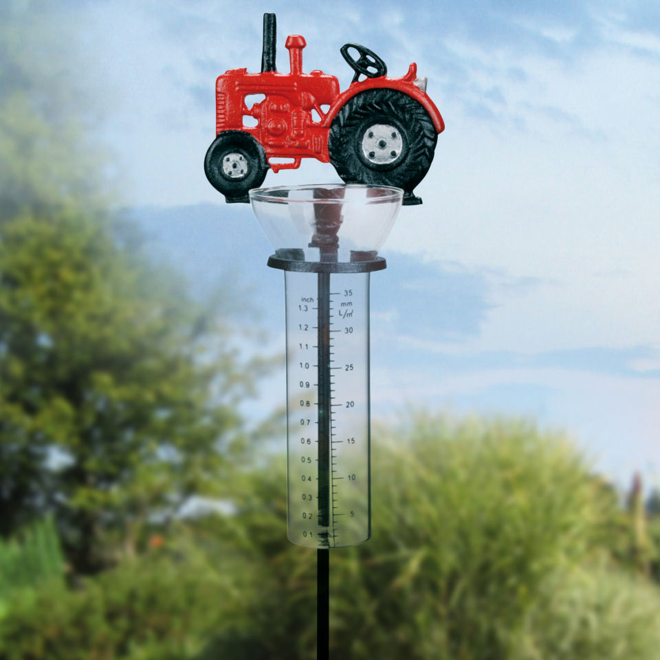 Regenmesser „Traktor”, Messgerät für Niederschlag, rot